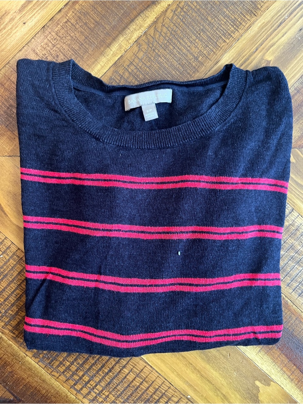 Banana Republic Black Crewneck Sweater with Red Stripes